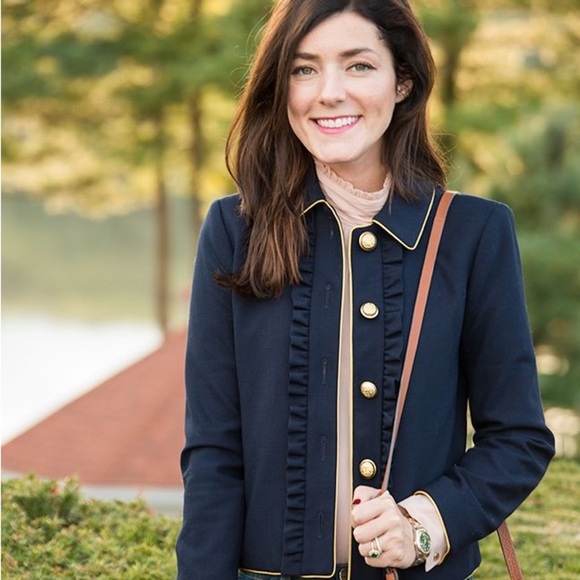 J.CREW  Lady Jacket, Navy Wool With Ruffles Size 6 Style F6066 - Picture 1 of 9